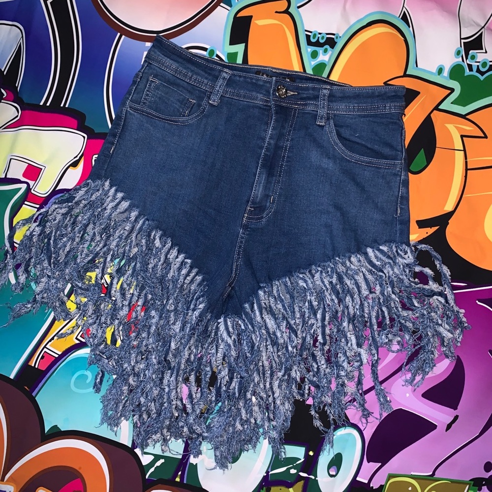 Denim Fringe Shorts